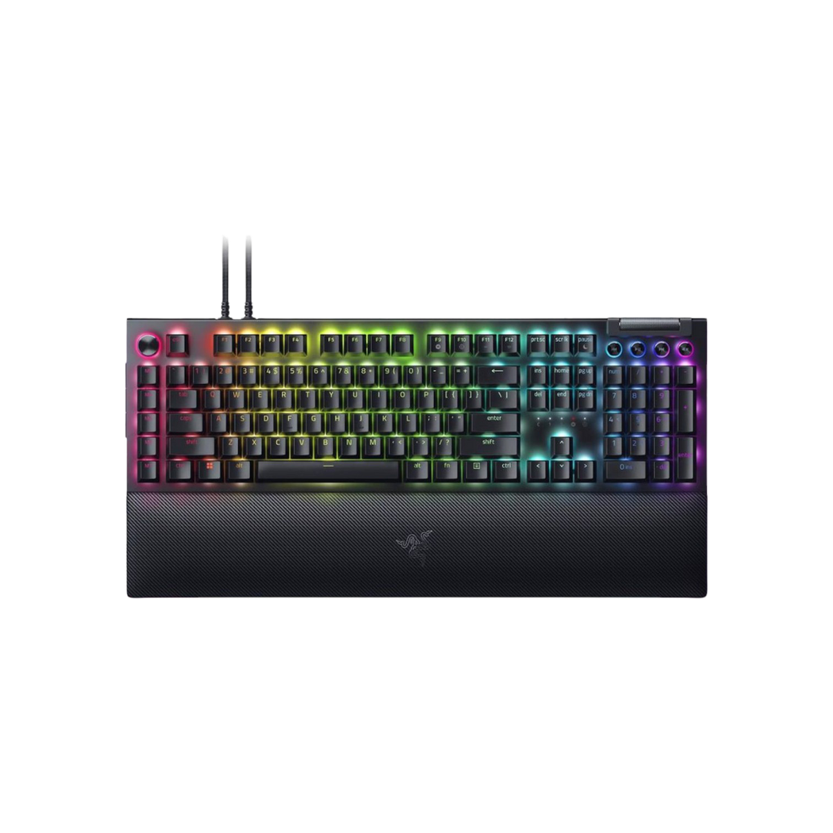 Razer mechanical gaming keyboard with RGB lighting on a white background