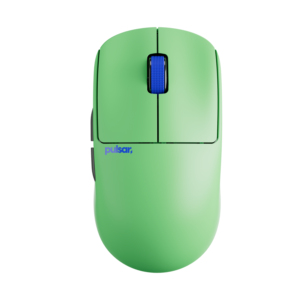 Green computer mouse with 'Pulsar' branding on a white background