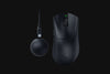 Black gaming mouse with a spherical receiver on a black background